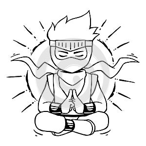 Ninja Boy Meditation Mode BW