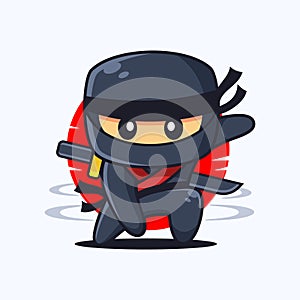 Ninja Cartoon Character Landing Pose