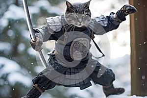 Ninja cat from feudal Japan uses stealth and agility to outwit samurais, preserving peace and balance in an era of conflict