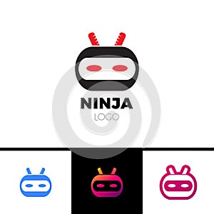 Ninja head logo symbol with red eye and knife