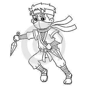 Ninja Holding a Kunai Isolated Coloring Page