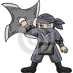 Ninja with Huge Shuriken Cartoon Colored Clipart
