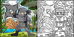 Ninja with Huge Shuriken Coloring Illustration