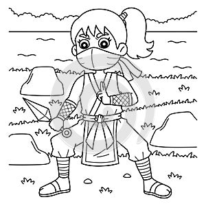 Ninja Kunoichi with Kunai Coloring Page for Kids