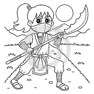 Ninja Kunoichi with Naginata Coloring Page