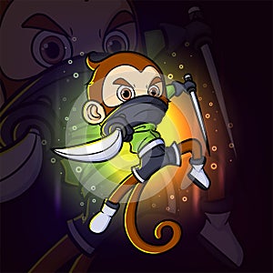 The ninja monkey is swinging the katana esport mascot design logo