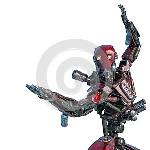 Ninja robot in action in a white background close up photo