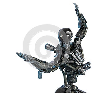 Ninja robot in action in a white background close up photo
