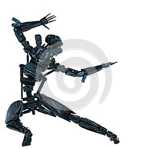 Ninja robot in action in a white background rear view photo