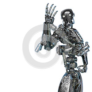 Ninja robot calling to fight in a white background photo
