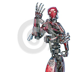 Ninja robot calling to fight in a white background photo