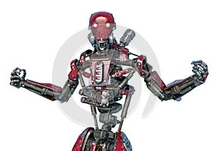 Ninja robot feeling the power in a white backgroun photo