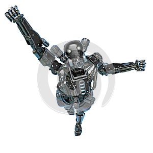Ninja robot flying out in a white background photo