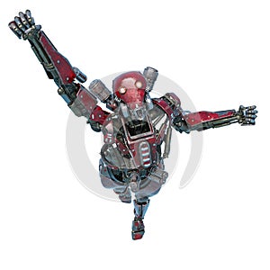 Ninja robot flying out in a white background photo