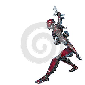 Ninja robot have a pistol in a white background photo
