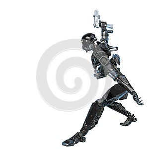 Ninja robot have a pistol in a white background photo