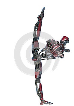 Ninja robot kiking up in a white background photo