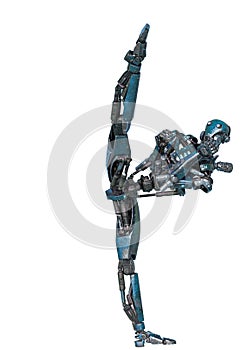 Ninja robot kiking up in a white background photo