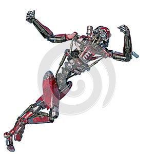 Ninja robot punching the air in a white background photo