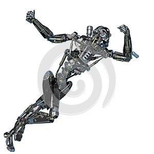 Ninja robot punching the air in a white background photo