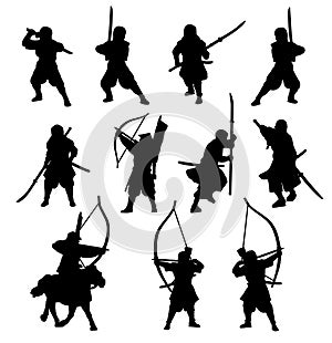Ninja and samurai silhouette set