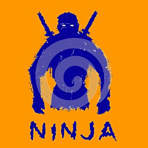 Ninja with sword preparing. Vector illustration.