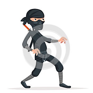 Ninja thief sneak walk sword asian assassin japanese cartoon character vector illustration photo