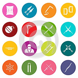 Ninja tools icons many colors set