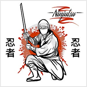 Ninja Warrior With Katana Sword - vector illustration