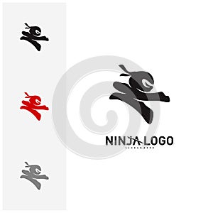 Ninja Warrior logo Design Vector Template. Silhouette of japanese fighter. - Vector photo