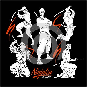 Ninja Warriors - vector set, vector silhouettes isolated on black