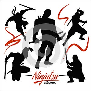 Ninja Warriors - vector set, vector silhouettes isolated on white