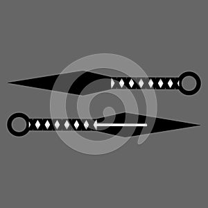 Ninja weapon kunai throwing knife isolated on gray background. Traditional japanese weapon. Vector illustration.