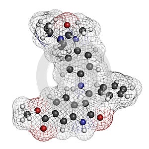 Nintedanib cancer drug molecule. Angiogenesis inhibitor. photo