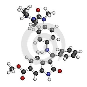 Nintedanib cancer drug molecule. Angiogenesis inhibitor. photo