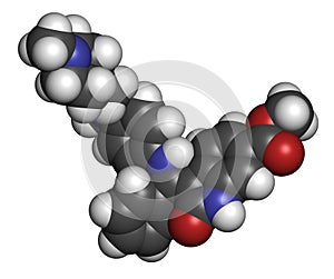 Nintedanib cancer drug molecule. Angiogenesis inhibitor. photo