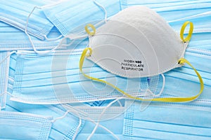 Niosh n95 face mask on blue medical masks photo