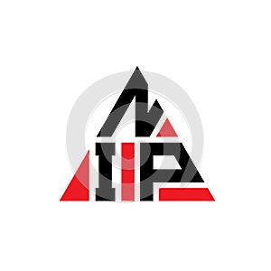 NIP triangle letter logo design with triangle shape. NIP triangle logo design monogram. NIP triangle vector logo template with red