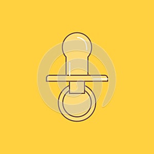 nipple, baby, dummy, pacifier, kids Flat Line Filled Icon. Beautiful Logo button over yellow background for UI and UX, website or