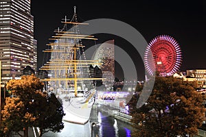 Nippon maru and Yokohama Cosmo World in Japan