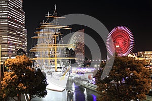 Nippon maru and Yokohama Cosmo World in Japan photo