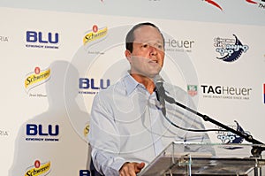 Nir Barkat, mayor of Jerusalem at press conference Formula One