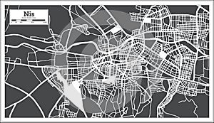 Nis Serbia City Map in Black and White Color in Retro Style. Outline Map photo