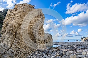 Nishiizu Ushima coast white strange rock scenery. photo