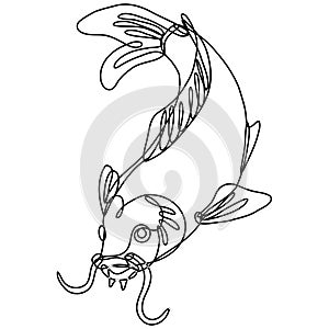 Nishikigoi Koi Carp Fish Diving Down Continuous Line Drawing