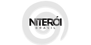 Niteroi in the Brasil emblem. The design features a geometric style, vector illustration with bold typography in a modern font.