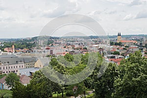 Nitra city skyline panorama aerial downtown church castle view