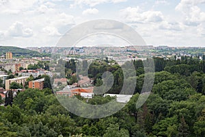 Nitra city skyline panorama aerial downtown church castle view