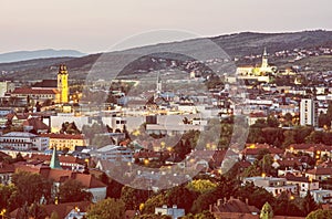 Nitra city, Slovakia, evening urban scene, yellow filter