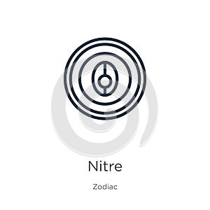 Nitre icon. Thin linear nitre outline icon isolated on white background from zodiac collection. Line vector sign, symbol for web